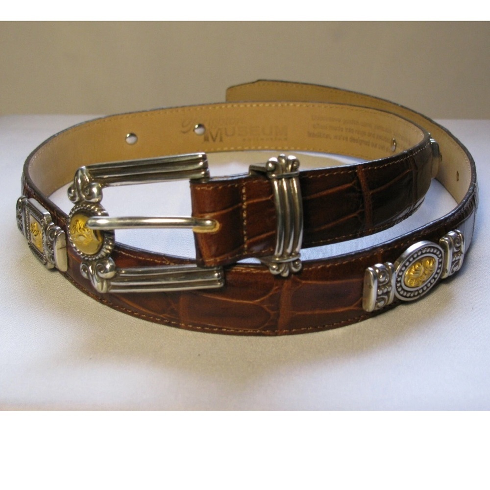 ⭐️Brighton Museum Collection 21007 Brown Leather Belt Gold Coins VTG 1995 Med⭐️